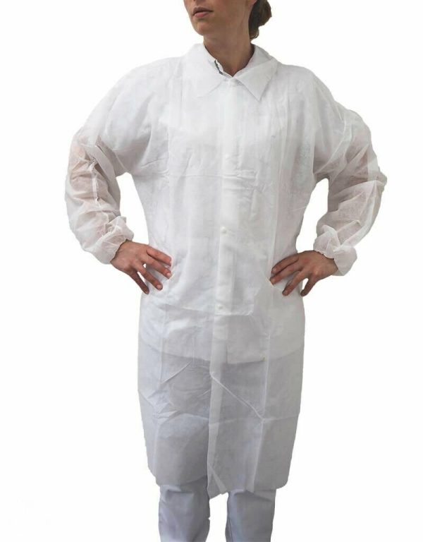 Wegwerpoverall / Bezoekersjas Non Woven Wit Met Zakken